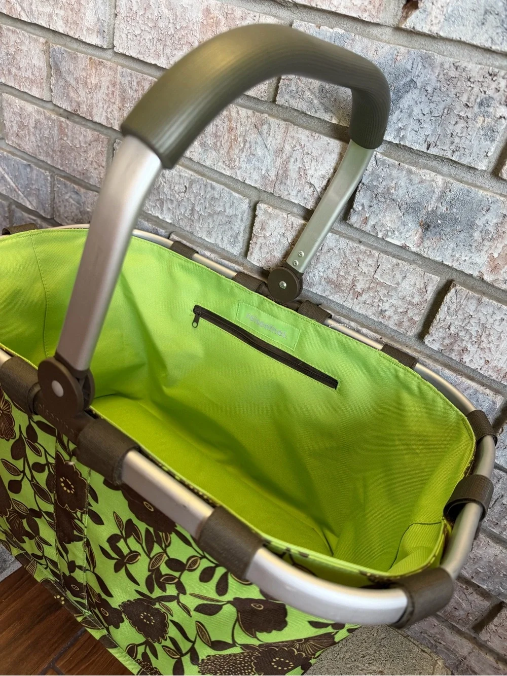 Green & Brown Floral Market Basket / Picnic Basket